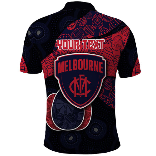 Personalized Melbourne Football Polo Shirt Easter Egg Pattern Red Navy Tribal Dot Art Style