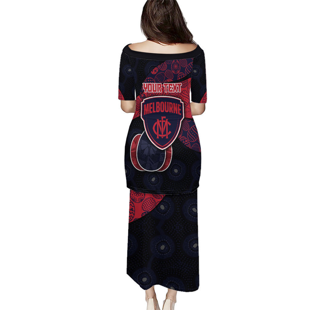 Personalized Melbourne Football Puletasi Easter Egg Pattern Red Navy Tribal Dot Art Style
