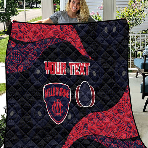 Personalized Melbourne Football Quilt Easter Egg Pattern Red Navy Tribal Dot Art Style