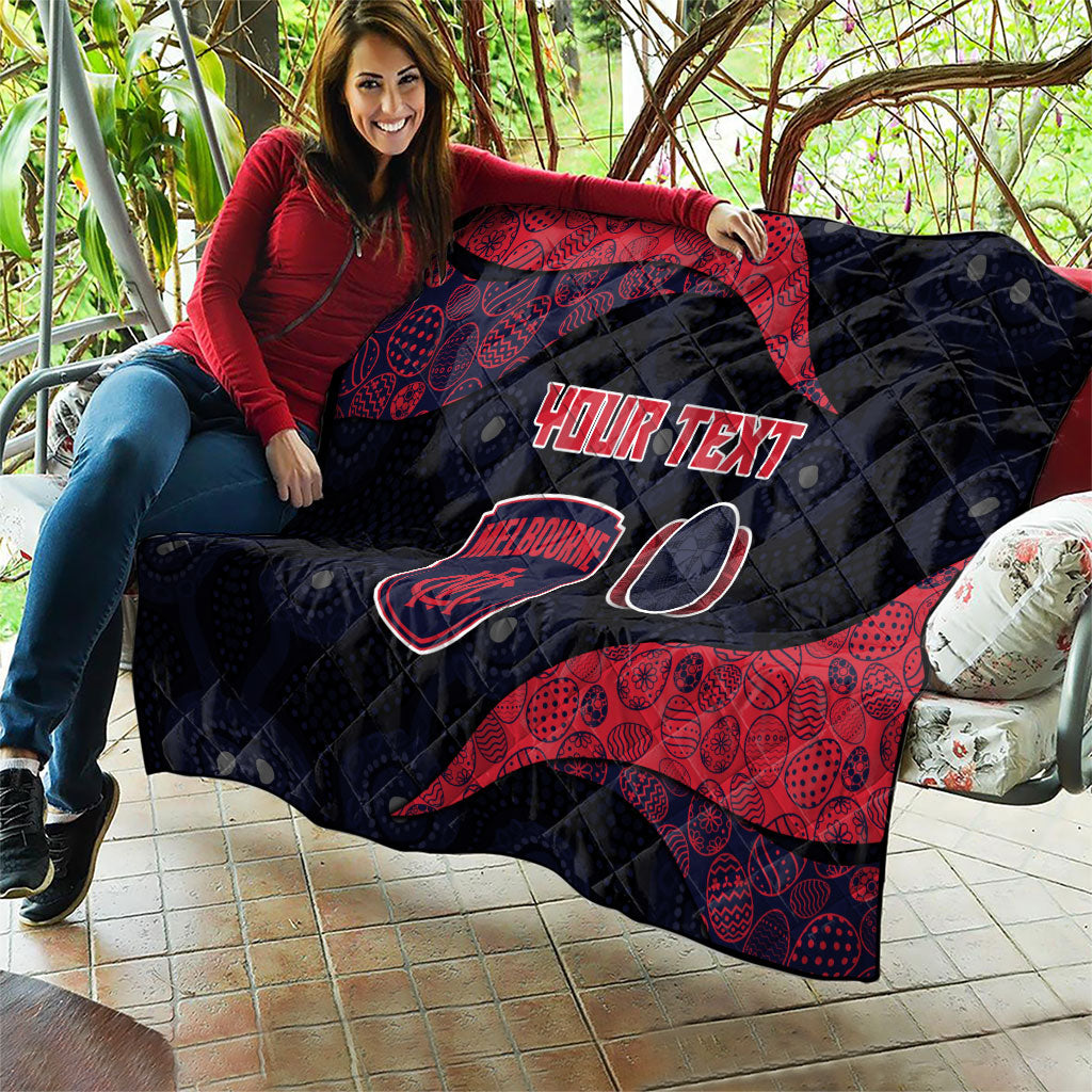 Personalized Melbourne Football Quilt Easter Egg Pattern Red Navy Tribal Dot Art Style