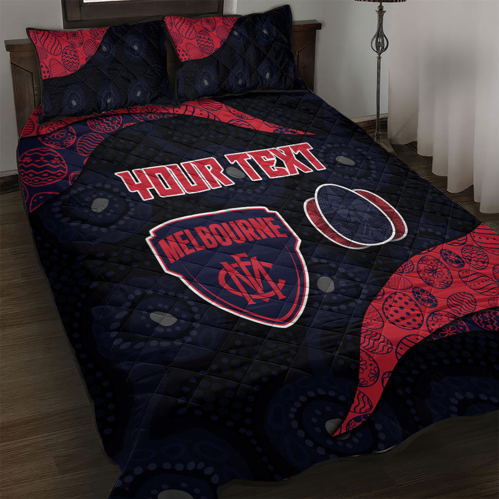 Personalized Melbourne Football Quilt Bed Set Easter Egg Pattern Red Navy Tribal Dot Art Style
