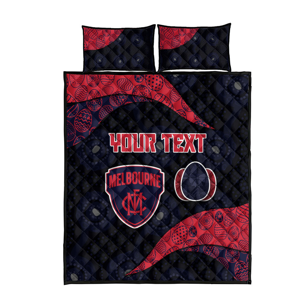 Personalized Melbourne Football Quilt Bed Set Easter Egg Pattern Red Navy Tribal Dot Art Style