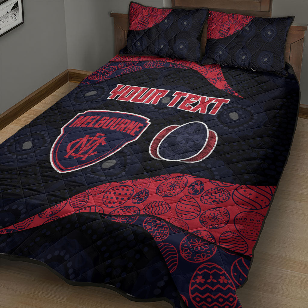 Personalized Melbourne Football Quilt Bed Set Easter Egg Pattern Red Navy Tribal Dot Art Style