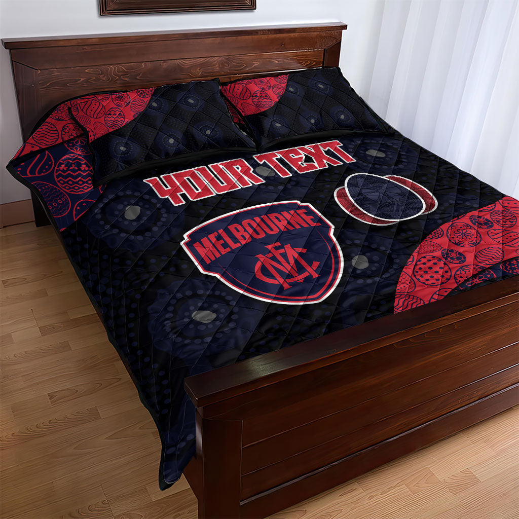 Personalized Melbourne Football Quilt Bed Set Easter Egg Pattern Red Navy Tribal Dot Art Style