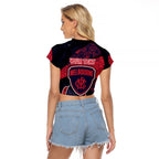 Personalized Melbourne Football Raglan Cropped T Shirt Easter Egg Pattern Red Navy Tribal Dot Art Style