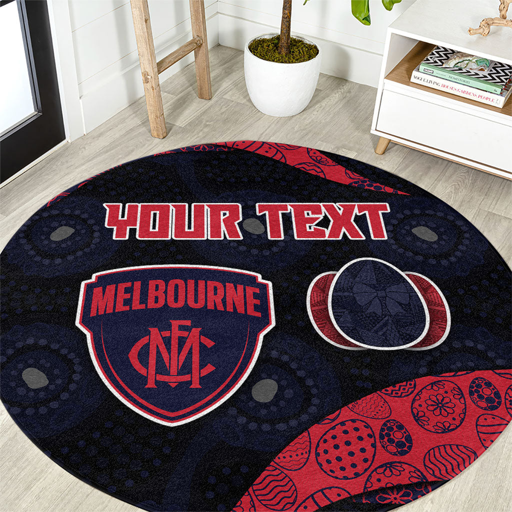 Personalized Melbourne Football Round Carpet Easter Egg Pattern Red Navy Tribal Dot Art Style