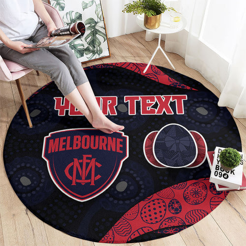 Personalized Melbourne Football Round Carpet Easter Egg Pattern Red Navy Tribal Dot Art Style