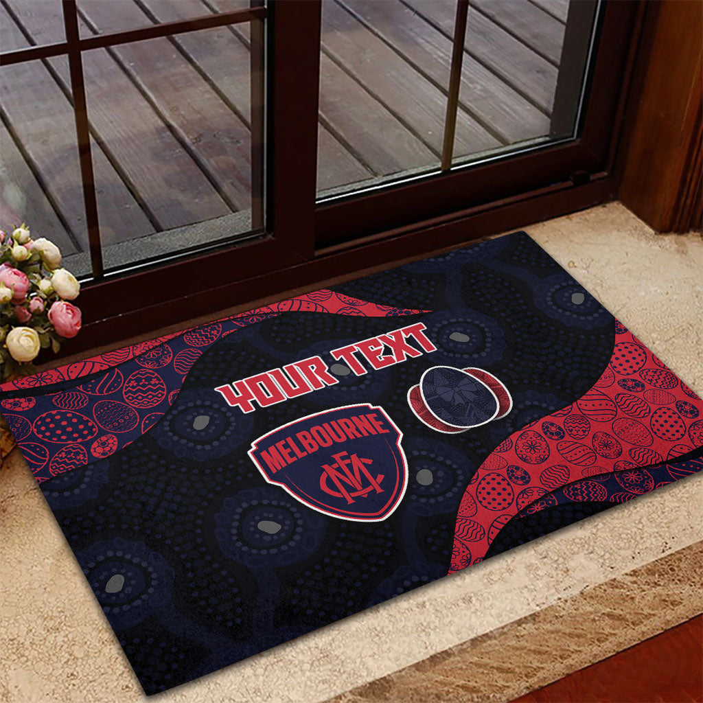 Personalized Melbourne Football Rubber Doormat Easter Egg Pattern Red Navy Tribal Dot Art Style