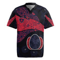 Personalized Melbourne Football Rugby Jersey Easter Egg Pattern Red Navy Tribal Dot Art Style