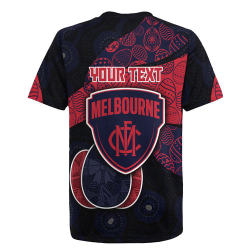 Personalized Melbourne Football Rugby Jersey Easter Egg Pattern Red Navy Tribal Dot Art Style