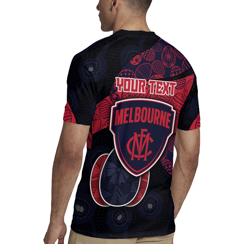 Personalized Melbourne Football Rugby Jersey Easter Egg Pattern Red Navy Tribal Dot Art Style