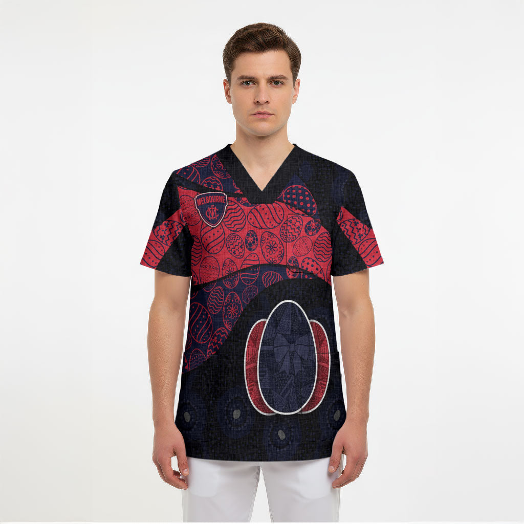 Personalized Melbourne Football Scrub Top Easter Egg Pattern Red Navy Tribal Dot Art Style