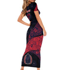 Personalized Melbourne Football Short Sleeve Bodycon Dress Easter Egg Pattern Red Navy Tribal Dot Art Style