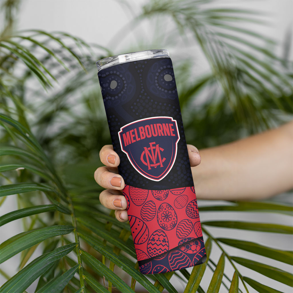 Personalized Melbourne Football Skinny Tumbler Easter Egg Pattern Red Navy Tribal Dot Art Style