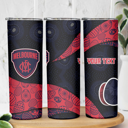 Personalized Melbourne Football Skinny Tumbler Easter Egg Pattern Red Navy Tribal Dot Art Style