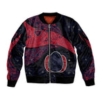 Personalized Melbourne Football Sleeve Zip Bomber Jacket Easter Egg Pattern Red Navy Tribal Dot Art Style