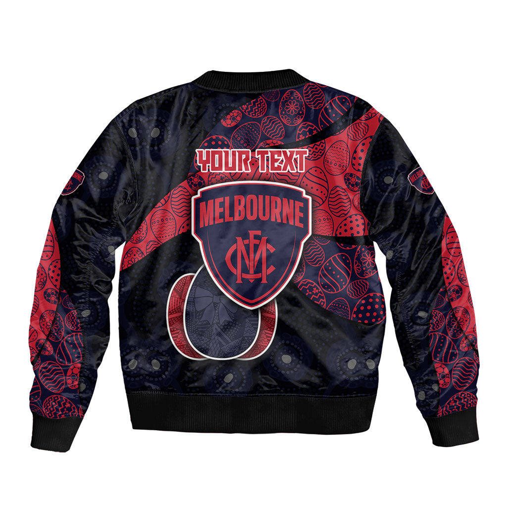 Personalized Melbourne Football Sleeve Zip Bomber Jacket Easter Egg Pattern Red Navy Tribal Dot Art Style