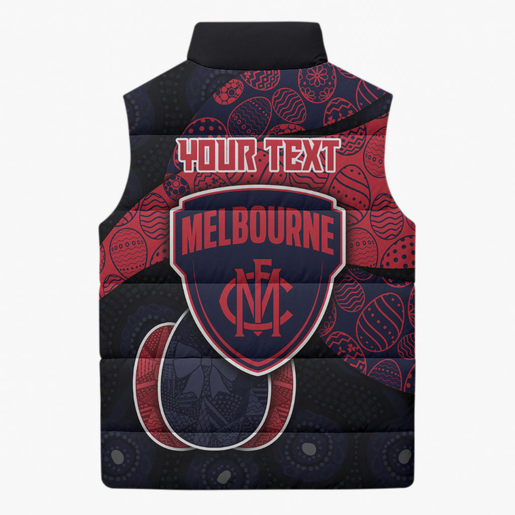 Personalized Melbourne Football Sleeveless Puffer Jacket Easter Egg Pattern Red Navy Tribal Dot Art Style