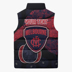 Personalized Melbourne Football Sleeveless Puffer Jacket Easter Egg Pattern Red Navy Tribal Dot Art Style