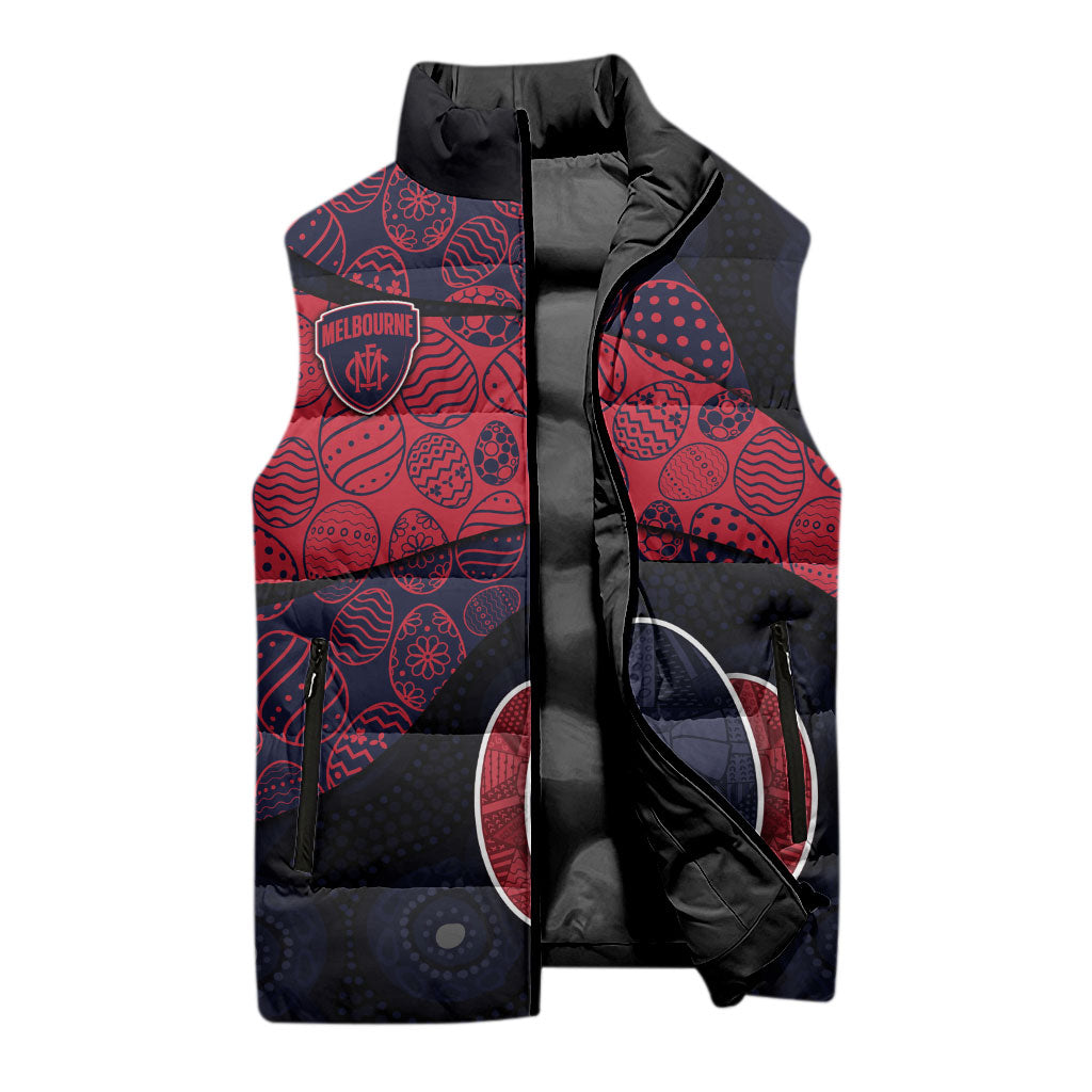 Personalized Melbourne Football Sleeveless Puffer Jacket Easter Egg Pattern Red Navy Tribal Dot Art Style