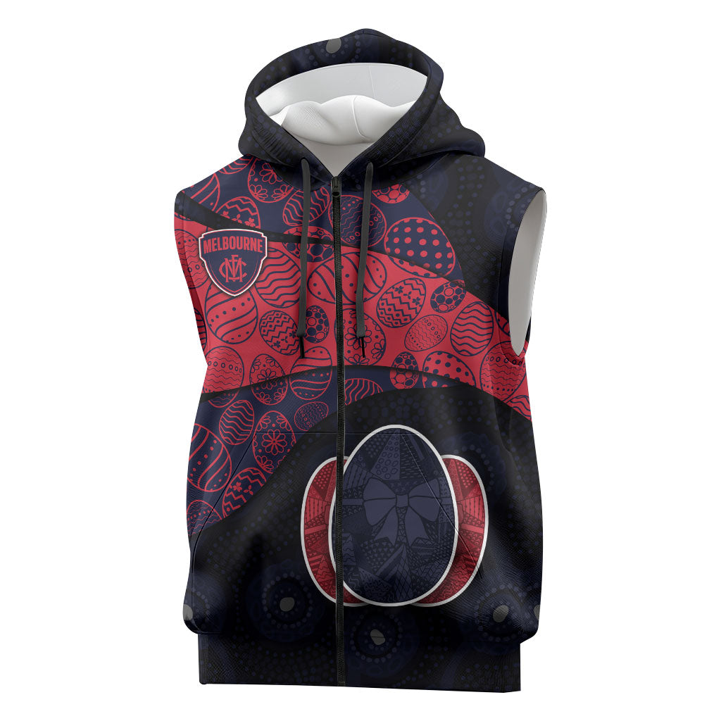 Personalized Melbourne Football Sleeveless Zip Hoodie Easter Egg Pattern Red Navy Tribal Dot Art Style