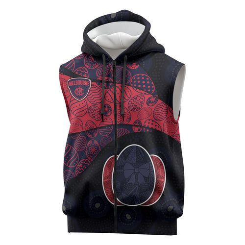 Personalized Melbourne Football Sleeveless Zip Hoodie Easter Egg Pattern Red Navy Tribal Dot Art Style
