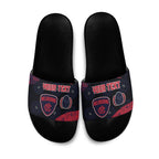 Personalized Melbourne Football Slide Sandals Easter Egg Pattern Red Navy Tribal Dot Art Style