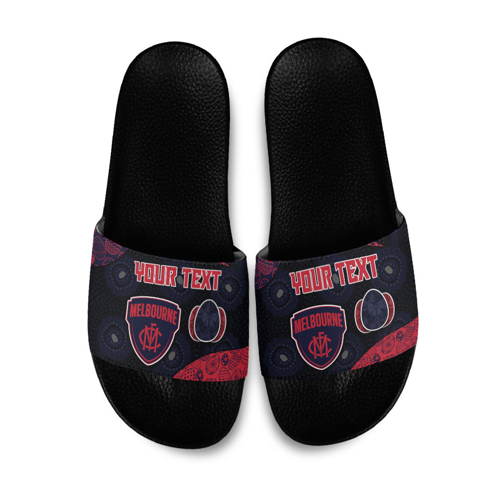 Personalized Melbourne Football Slide Sandals Easter Egg Pattern Red Navy Tribal Dot Art Style