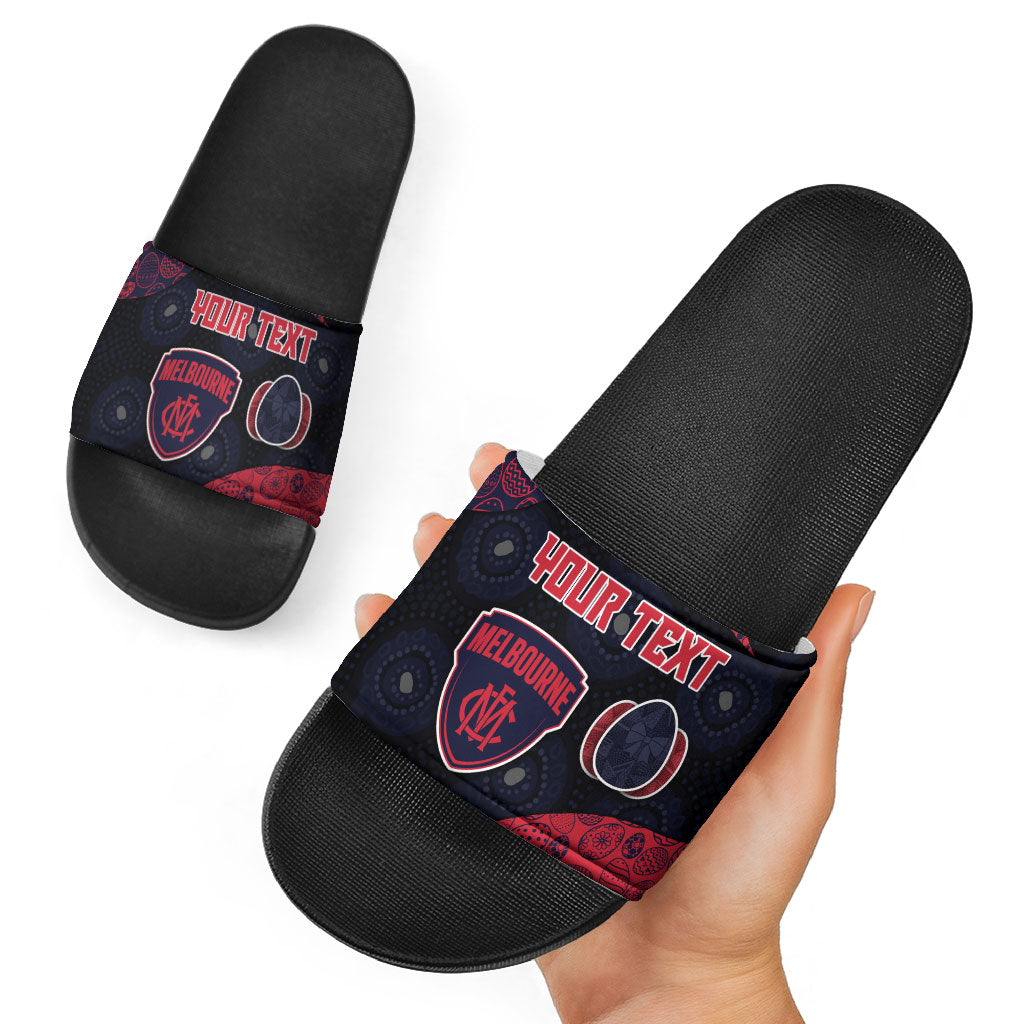Personalized Melbourne Football Slide Sandals Easter Egg Pattern Red Navy Tribal Dot Art Style