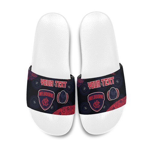 Personalized Melbourne Football Slide Sandals Easter Egg Pattern Red Navy Tribal Dot Art Style
