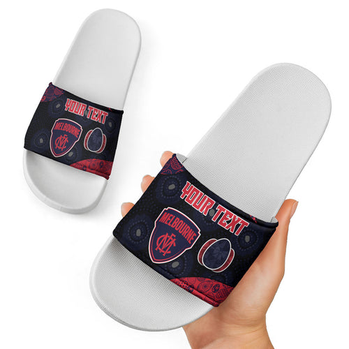 Personalized Melbourne Football Slide Sandals Easter Egg Pattern Red Navy Tribal Dot Art Style