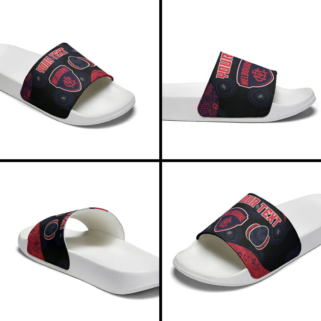 Personalized Melbourne Football Slide Sandals Easter Egg Pattern Red Navy Tribal Dot Art Style