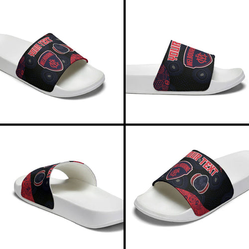 Personalized Melbourne Football Slide Sandals Easter Egg Pattern Red Navy Tribal Dot Art Style