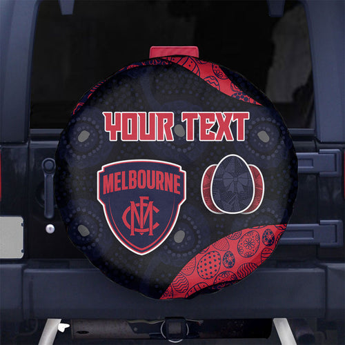 Personalized Melbourne Football Spare Tire Cover Easter Egg Pattern Red Navy Tribal Dot Art Style