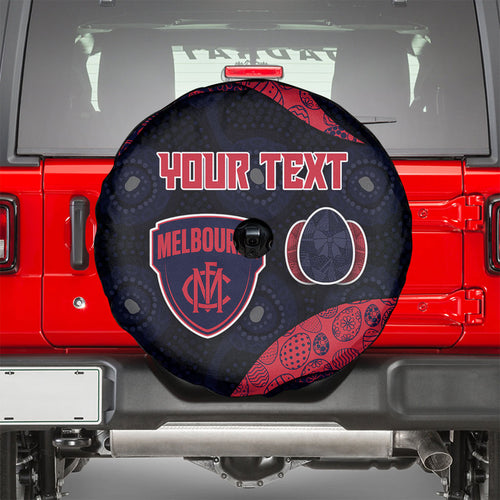 Personalized Melbourne Football Spare Tire Cover Easter Egg Pattern Red Navy Tribal Dot Art Style