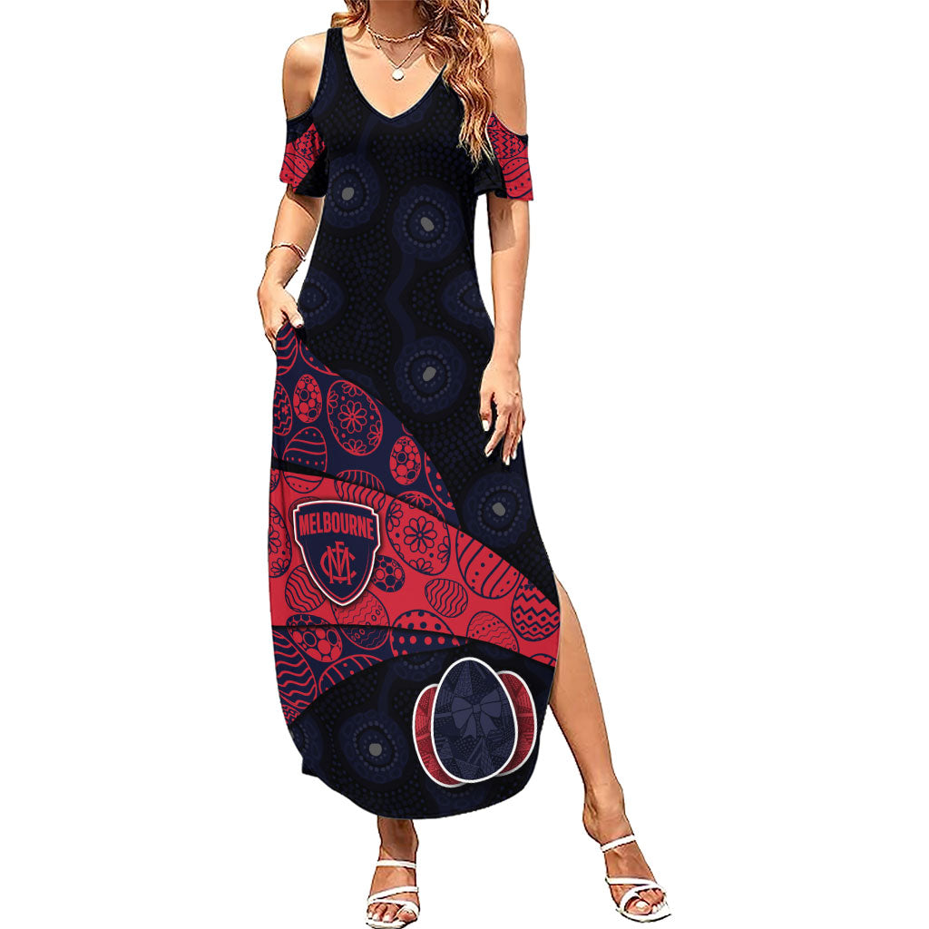 Personalized Melbourne Football Summer Maxi Dress Easter Egg Pattern Red Navy Tribal Dot Art Style