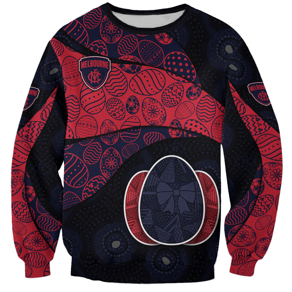 Personalized Melbourne Football Sweatshirt Easter Egg Pattern Red Navy Tribal Dot Art Style