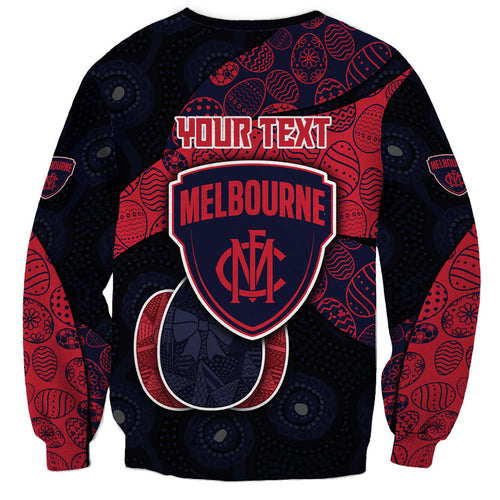 Personalized Melbourne Football Sweatshirt Easter Egg Pattern Red Navy Tribal Dot Art Style