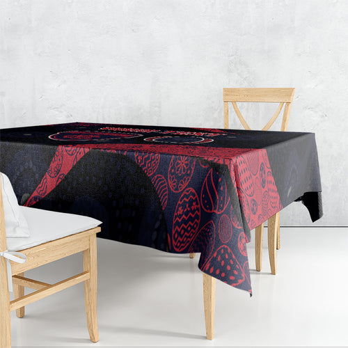 Personalized Melbourne Football Tablecloth Easter Egg Pattern Red Navy Tribal Dot Art Style