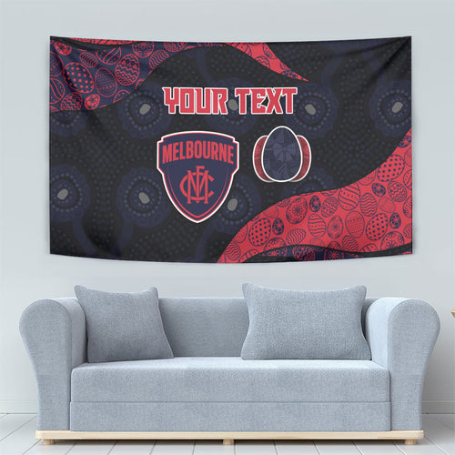 Personalized Melbourne Football Tapestry Easter Egg Pattern Red Navy Tribal Dot Art Style