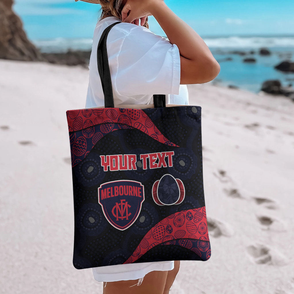 Personalized Melbourne Football Tote Bag Easter Egg Pattern Red Navy Tribal Dot Art Style