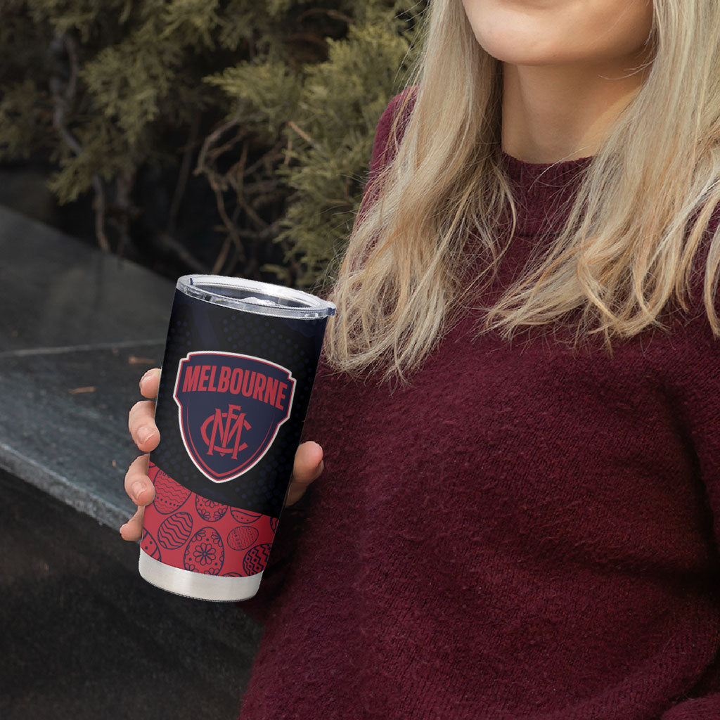 Personalized Melbourne Football Tumbler Cup Easter Egg Pattern Red Navy Tribal Dot Art Style