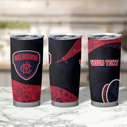 Personalized Melbourne Football Tumbler Cup Easter Egg Pattern Red Navy Tribal Dot Art Style