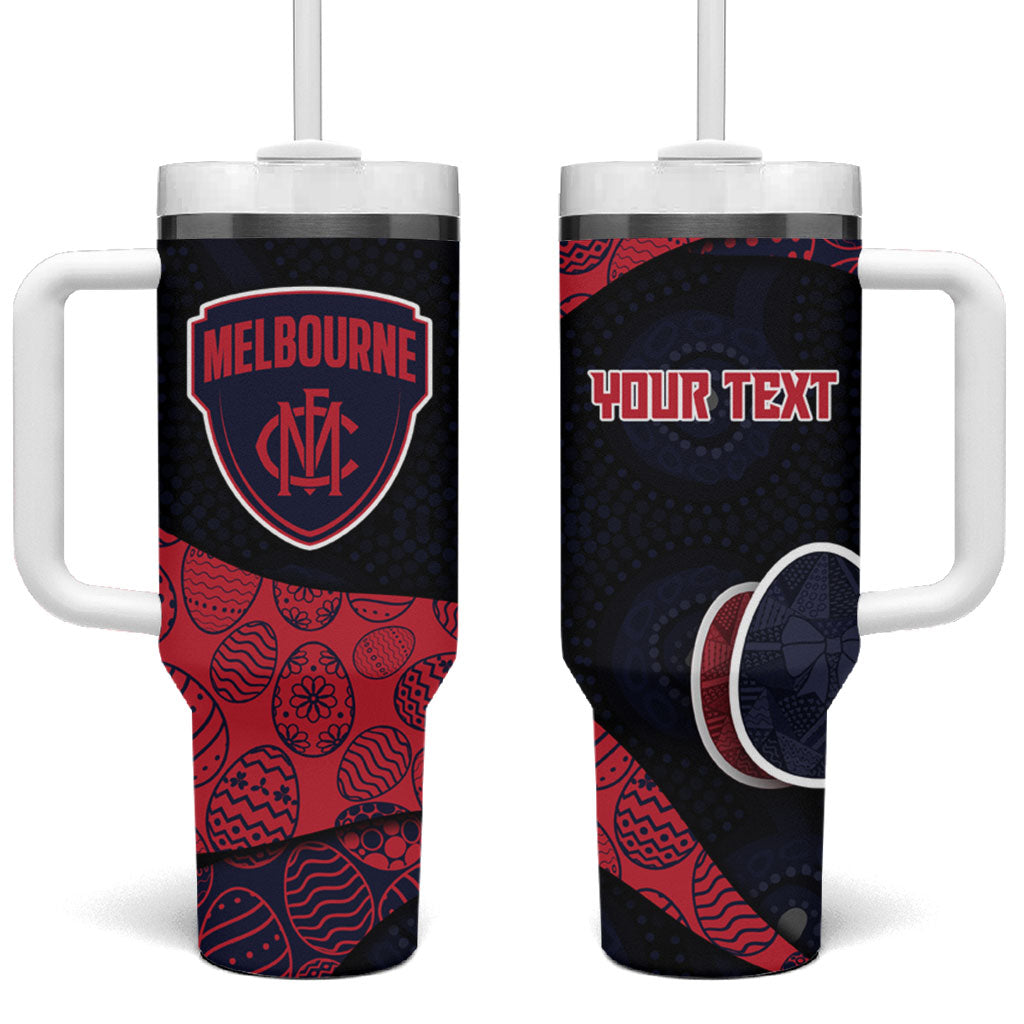 Personalized Melbourne Football Tumbler With Handle Easter Egg Pattern Red Navy Tribal Dot Art Style