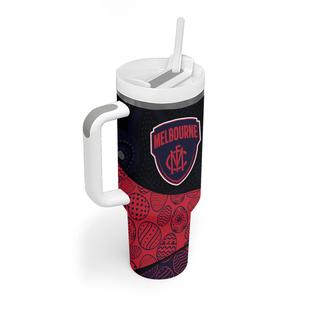 Personalized Melbourne Football Tumbler With Handle Easter Egg Pattern Red Navy Tribal Dot Art Style