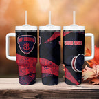 Personalized Melbourne Football Tumbler With Handle Easter Egg Pattern Red Navy Tribal Dot Art Style