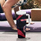Personalized Melbourne Football Tumbler With Handle Easter Egg Pattern Red Navy Tribal Dot Art Style