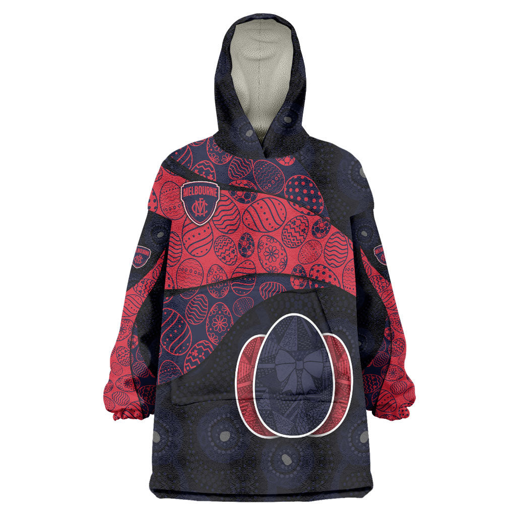 Personalized Melbourne Football Wearable Blanket Hoodie Easter Egg Pattern Red Navy Tribal Dot Art Style