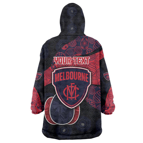 Personalized Melbourne Football Wearable Blanket Hoodie Easter Egg Pattern Red Navy Tribal Dot Art Style