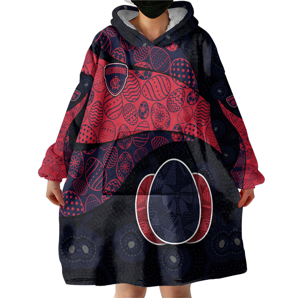 Personalized Melbourne Football Wearable Blanket Hoodie Easter Egg Pattern Red Navy Tribal Dot Art Style